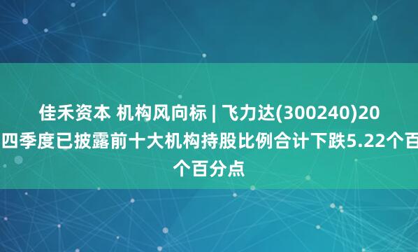 佳禾资本 机构风向标 | 飞力达(300240)2024年四季度已披露前十大机构持股比例合计下跌5.22个百分点