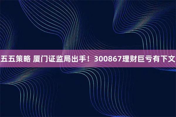 五五策略 厦门证监局出手！300867理财巨亏有下文