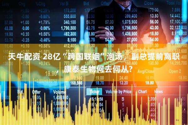 天牛配资 28亿“跨国联姻”泡汤，副总提前离职，康泰生物何去何从?